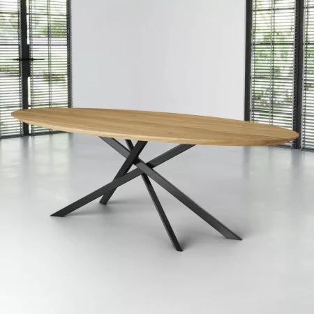 Steiger Esstisch Oval Schweizer Kante 280 x 120 cm Pure mit Metallgestell Mikado in schwarz