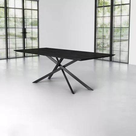 Steiger Esstisch Eiche Schweizer Kante 200×100 Schwarz mit Metallgestell Mikado in schwarz