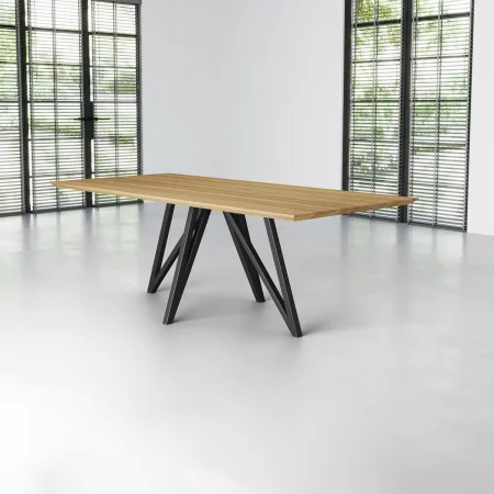 Steiger Esstisch Eiche Schweizer Kante 240×100 Pure mit Metallgestell Star in schwarz
